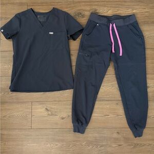Figs Grey Scrub Set with Pink Accents